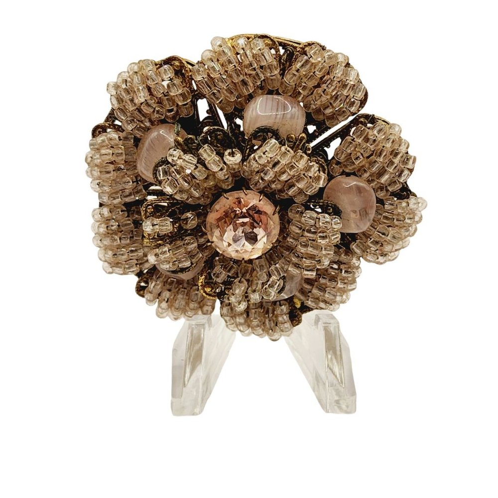Vintage Rare Signed Amourelle Frank Hess Beaded Floral Brooch (A649)